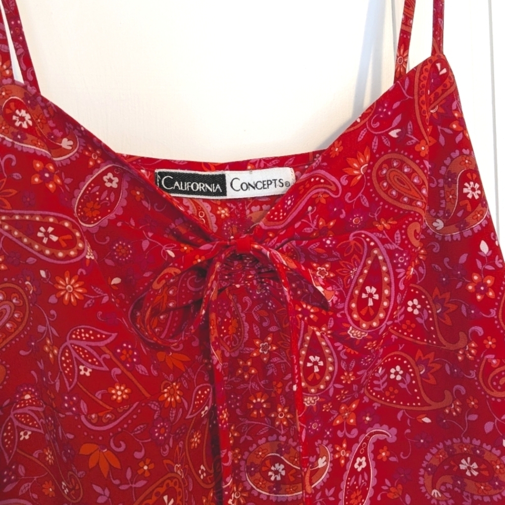 California Concepts Red Pink Orange Paisley Y2K Slip Dress Sundress Small - Picture 5 of 7